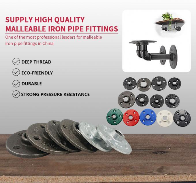 4 구멍 정상적 바닥 플랜지에 적합하는 DELLOK 1/2 3/4 Bsp 여성 나선부 가단 주철 파이프 2