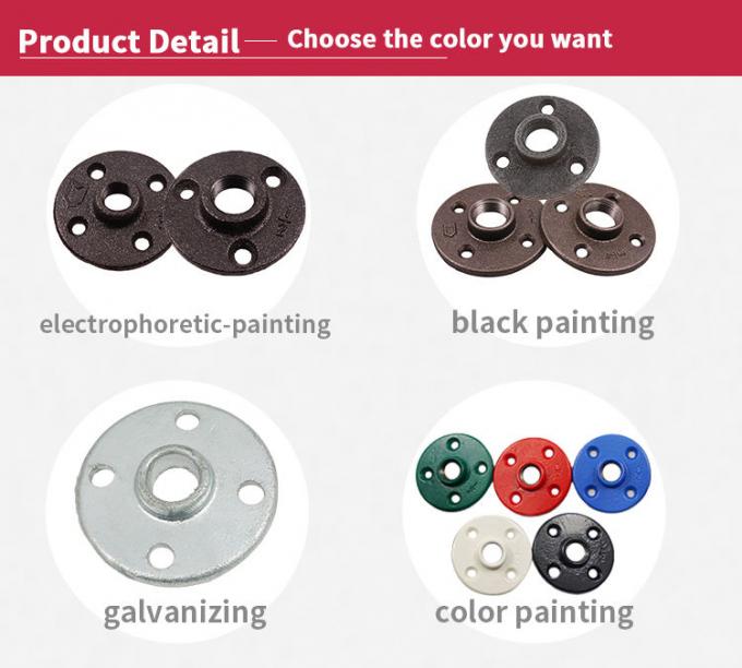 4 구멍 정상적 바닥 플랜지에 적합하는 DELLOK 1/2 3/4 Bsp 여성 나선부 가단 주철 파이프 0